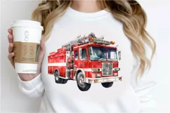 Fire Truck Watercolor Sublimation PNG Clipart Product Image 3
