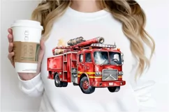 Fire Truck Watercolor Sublimation PNG Clipart Product Image 2