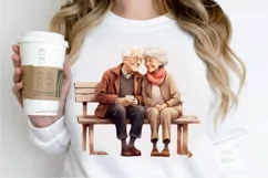 Old Couple On The Bench Sublimation PNG Clipart Product Image 2