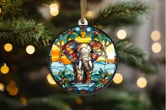 Stained Glass with Christmas Elephant PNG Clipart Product Image 2