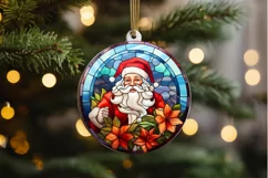 Stained Glass with Christmas Santa Flower PNG Clipart Product Image 2