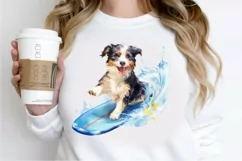 Surfing Cute Dog Watercolor Sublimation PNG Clipart Product Image 2