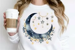 Moon And Stars Watercolor PNG Clipart Product Image 2