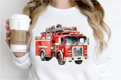 Fire Truck Watercolor Sublimation PNG Clipart Product Image 2