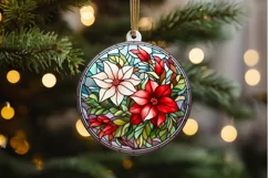 Stained Glass with Christmas Flowers PNG Clipart Product Image 2
