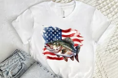 Bass Fish with American Flag Sublimation PNG Clipart Product Image 2