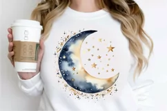 Moon And Stars Watercolor PNG Clipart Product Image 2