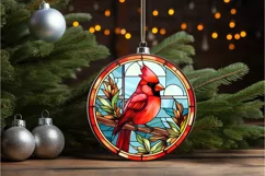 Stained Glass Christmas Red Cardinal Bird PNG Clipart Product Image 2