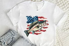 Bass Fish with American Flag Sublimation PNG Clipart Product Image 2