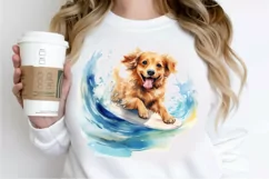 Surfing Cute Dog Watercolor Sublimation PNG Clipart Product Image 2