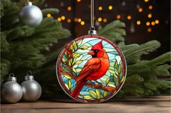 Stained Glass Christmas Red Cardinal Bird PNG Clipart Product Image 2