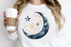 Moon And Stars Watercolor PNG Clipart Product Image 2