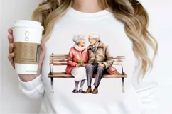 Old Couple On The Bench Sublimation PNG Clipart Product Image 2