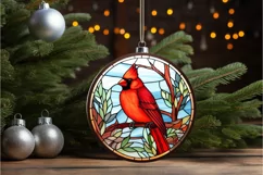 Stained Glass Christmas Red Cardinal Bird PNG Clipart Product Image 2