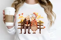 Old Couple On The Bench Sublimation PNG Clipart Product Image 2