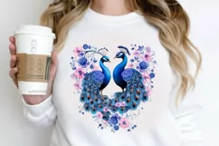 Couple Peacock Heart Sublimation PNG Clipart Product Image 2