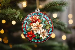 Stained Glass with Christmas Flowers PNG Clipart Product Image 2