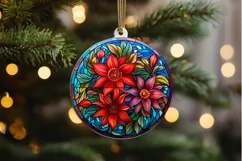 Stained Glass with Christmas Flowers PNG Clipart Product Image 2