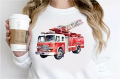 Fire Truck Watercolor Sublimation PNG Clipart Product Image 2