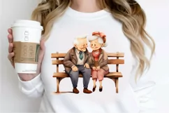 Old Couple On The Bench Sublimation PNG Clipart Product Image 2