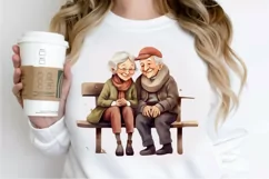 Old Couple On The Bench Sublimation PNG Clipart Product Image 3