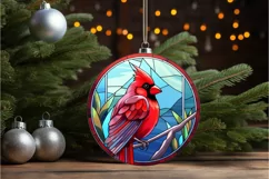 Stained Glass Christmas Red Cardinal Bird PNG Clipart Product Image 2