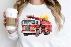 Fire Truck Watercolor Sublimation PNG Clipart Product Image 2