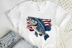 Bass Fish with American Flag Sublimation PNG Clipart Product Image 2