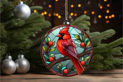 Stained Glass Christmas Red Cardinal Bird PNG Clipart Product Image 2