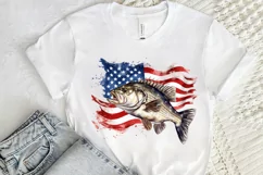 Bass Fish with American Flag Sublimation PNG Clipart Product Image 2