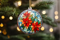 Stained Glass with Christmas Flowers PNG Clipart Product Image 2