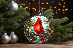 Stained Glass Christmas Red Cardinal Bird PNG Clipart Product Image 2