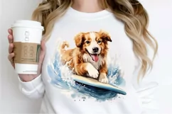 Surfing Cute Dog Watercolor Sublimation PNG Clipart Product Image 2