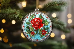 Stained Glass with Christmas Flowers PNG Clipart Product Image 2