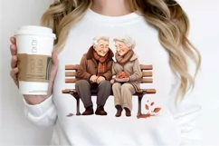 Old Couple On The Bench Sublimation PNG Clipart Product Image 2