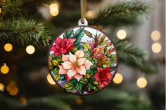 Stained Glass with Christmas Flowers PNG Clipart Product Image 2