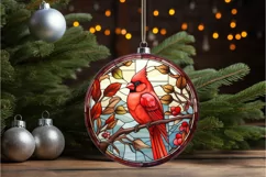 Stained Glass Christmas Red Cardinal Bird PNG Clipart Product Image 2