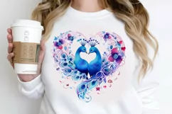 Couple Peacock Heart Sublimation PNG Clipart Product Image 2