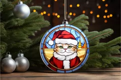 Stained Glass Christmas Cat PNG Clipart Product Image 2
