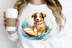 Surfing Cute Dog Watercolor Sublimation PNG Clipart Product Image 2