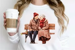 Old Couple On The Bench Sublimation PNG Clipart Product Image 2