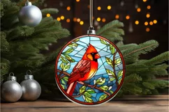 Stained Glass Christmas Red Cardinal Bird PNG Clipart Product Image 2