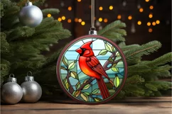 Stained Glass Christmas Red Cardinal Bird PNG Clipart Product Image 2