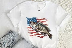 Bass Fish with American Flag Sublimation PNG Clipart Product Image 2