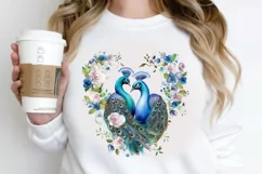Couple Peacock Heart Sublimation PNG Clipart Product Image 2