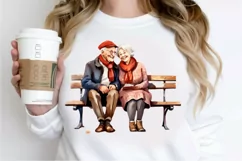 Old Couple On The Bench Sublimation PNG Clipart Product Image 2