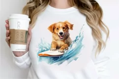 Surfing Cute Dog Watercolor Sublimation PNG Clipart Product Image 2