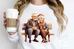 Old Couple On The Bench Sublimation PNG Clipart Product Image 2