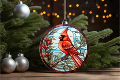 Stained Glass Christmas Red Cardinal Bird PNG Clipart Product Image 2