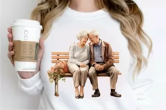 Old Couple On The Bench Sublimation PNG Clipart Product Image 2